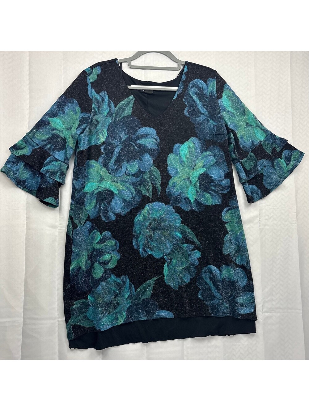 Enfocus Women 20W Floral Print Ruffle Sleeve Tunic Top